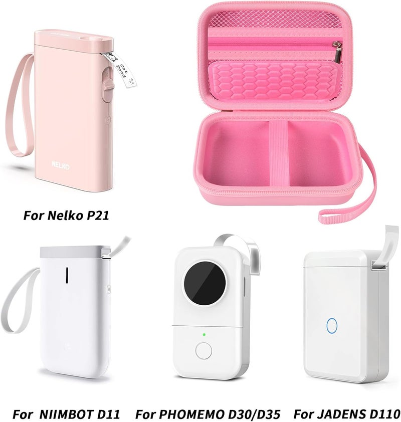 Comecase Case Compatible with Nelko P21/ for Phomemo D30 D35 Label Maker Machine, for JADENS D11/ for SUPVAN Mini Labeler Sticker, Labler Maker Storage for Tape&Accessories - Pink - Image 2